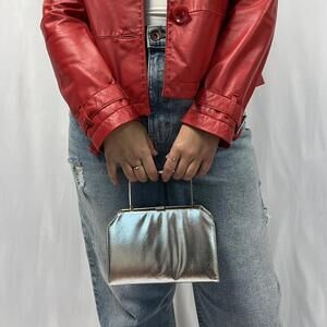 Vintage Silver metallic clutch handbag